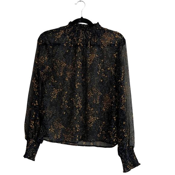 Line and Dot Sheer Floral Top Size S - Picture 2 of 13